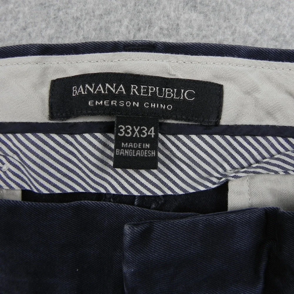 Banana Republic Emerson Chino Mens 33x34 Navy Blue Cotton Straight Leg Pants